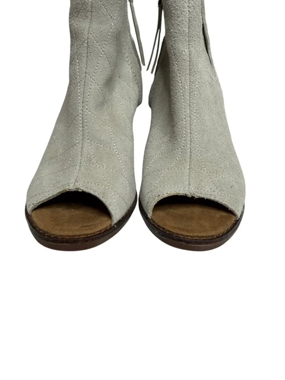 Toms Majorca Boots Peep Toe Suede Quilted Block Heel Gray 7 Women NWOT